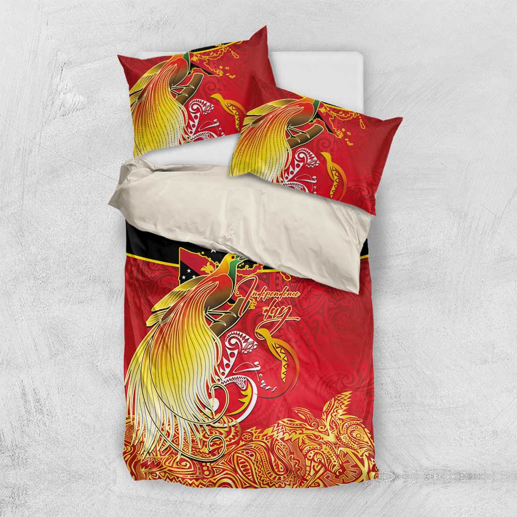 Papua New Guinea Independence Day Bedding Set Happy Anniversary 50th Bird-of-paradise Melanesian Tattoos - Polynesian Pride