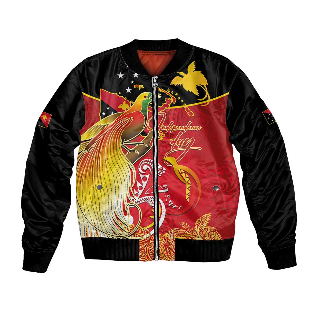 Papua New Guinea Independence Day Bomber Jacket Happy Anniversary 50th Bird-of-paradise Melanesian Tattoos - Polynesian Pride