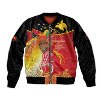Papua New Guinea Independence Day Bomber Jacket Happy Anniversary 50th Bird-of-paradise Melanesian Tattoos - Polynesian Pride