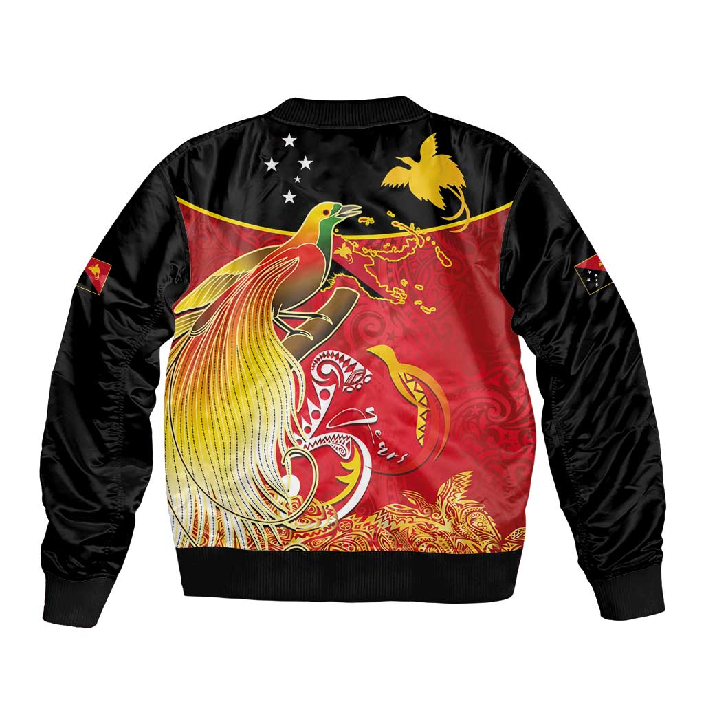 Papua New Guinea Independence Day Bomber Jacket Happy Anniversary 50th Bird-of-paradise Melanesian Tattoos - Polynesian Pride
