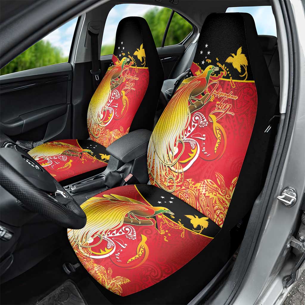 Papua New Guinea Independence Day Car Seat Cover Happy Anniversary 50th Bird-of-paradise Melanesian Tattoos - Polynesian Pride