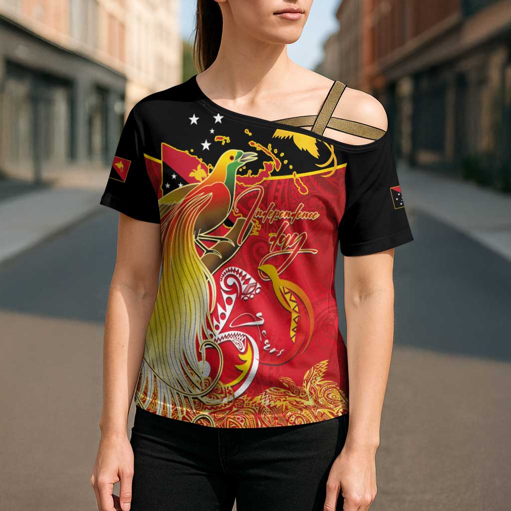 Papua New Guinea Independence Day Cross Shoulder Shirt Happy Anniversary 50th Bird-of-paradise Melanesian Tattoos - Polynesian Pride