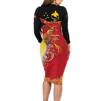 Papua New Guinea Independence Day Family Matching Long Sleeve Bodycon Dress and Hawaiian Shirt Happy Anniversary 50th Bird-of-paradise Melanesian Tattoos - Polynesian Pride