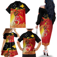 Papua New Guinea Independence Day Family Matching Off The Shoulder Long Sleeve Dress and Hawaiian Shirt Happy Anniversary 50th Bird-of-paradise Melanesian Tattoos - Polynesian Pride