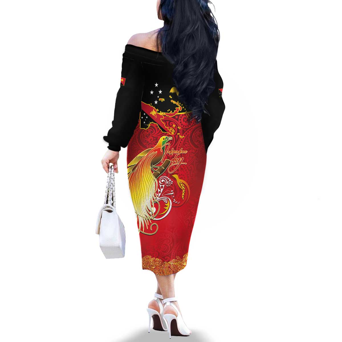 Papua New Guinea Independence Day Family Matching Off The Shoulder Long Sleeve Dress and Hawaiian Shirt Happy Anniversary 50th Bird-of-paradise Melanesian Tattoos - Polynesian Pride