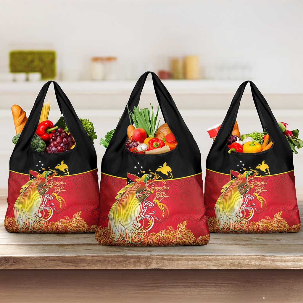 Papua New Guinea Independence Day Grocery Bag Happy Anniversary 50th Bird-of-paradise Melanesian Tattoos - Polynesian Pride