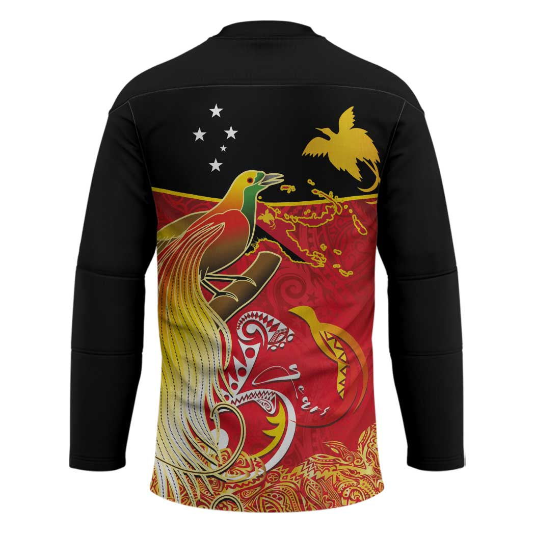 Papua New Guinea Independence Day Hockey Jersey Happy Anniversary 50th Bird-of-paradise Melanesian Tattoos - Polynesian Pride