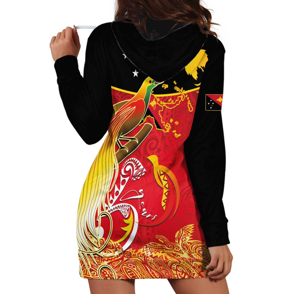 Papua New Guinea Independence Day Hoodie Dress Happy Anniversary 50th Bird-of-paradise Melanesian Tattoos - Polynesian Pride
