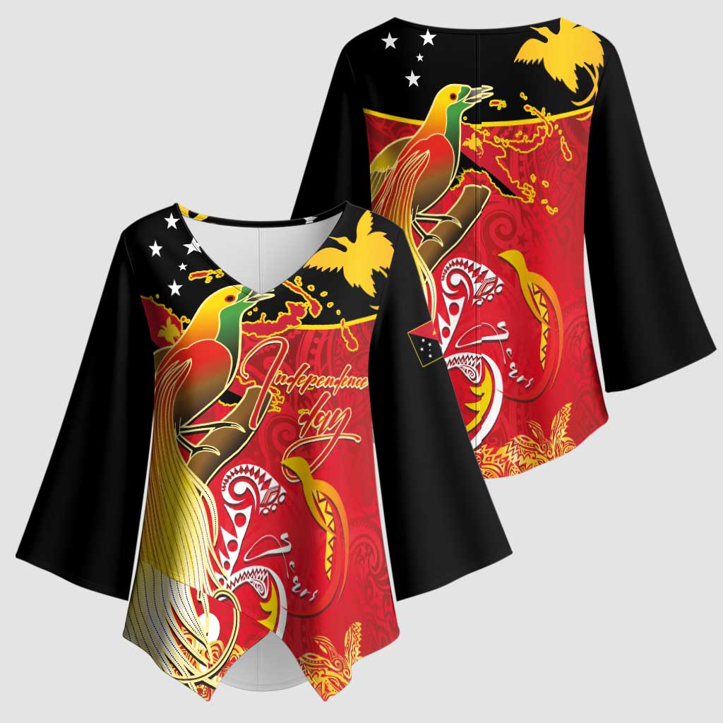 Papua New Guinea Independence Day Kimono Sleeve Blouse Happy Anniversary 50th Bird-of-paradise Melanesian Tattoos - Polynesian Pride