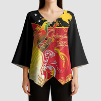 Papua New Guinea Independence Day Kimono Sleeve Blouse Happy Anniversary 50th Bird-of-paradise Melanesian Tattoos - Polynesian Pride