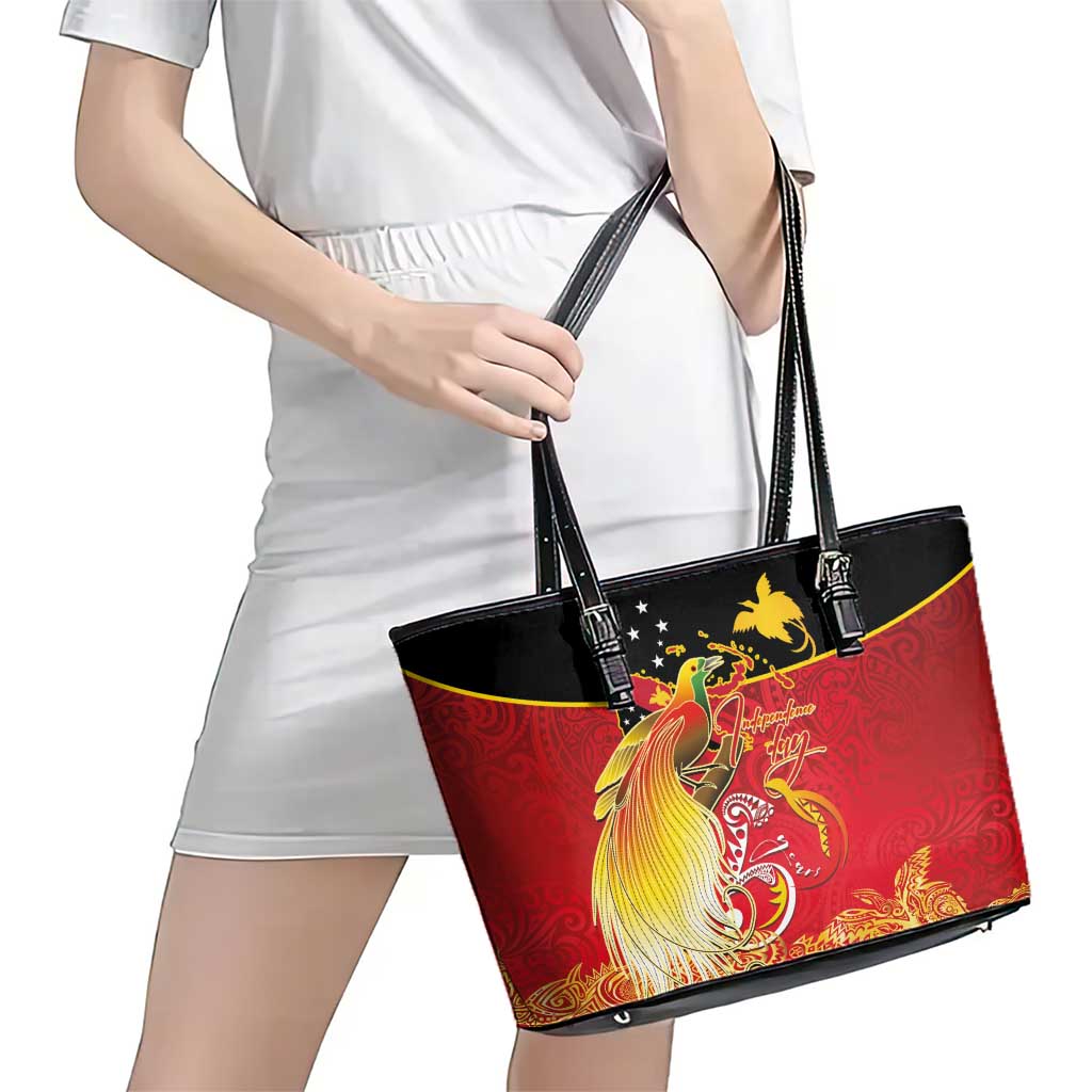 Papua New Guinea Independence Day Leather Tote Bag Happy Anniversary 50th Bird-of-paradise Melanesian Tattoos - Polynesian Pride