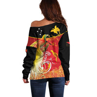 Papua New Guinea Independence Day Off Shoulder Sweater Happy Anniversary 50th Bird-of-paradise Melanesian Tattoos - Polynesian Pride