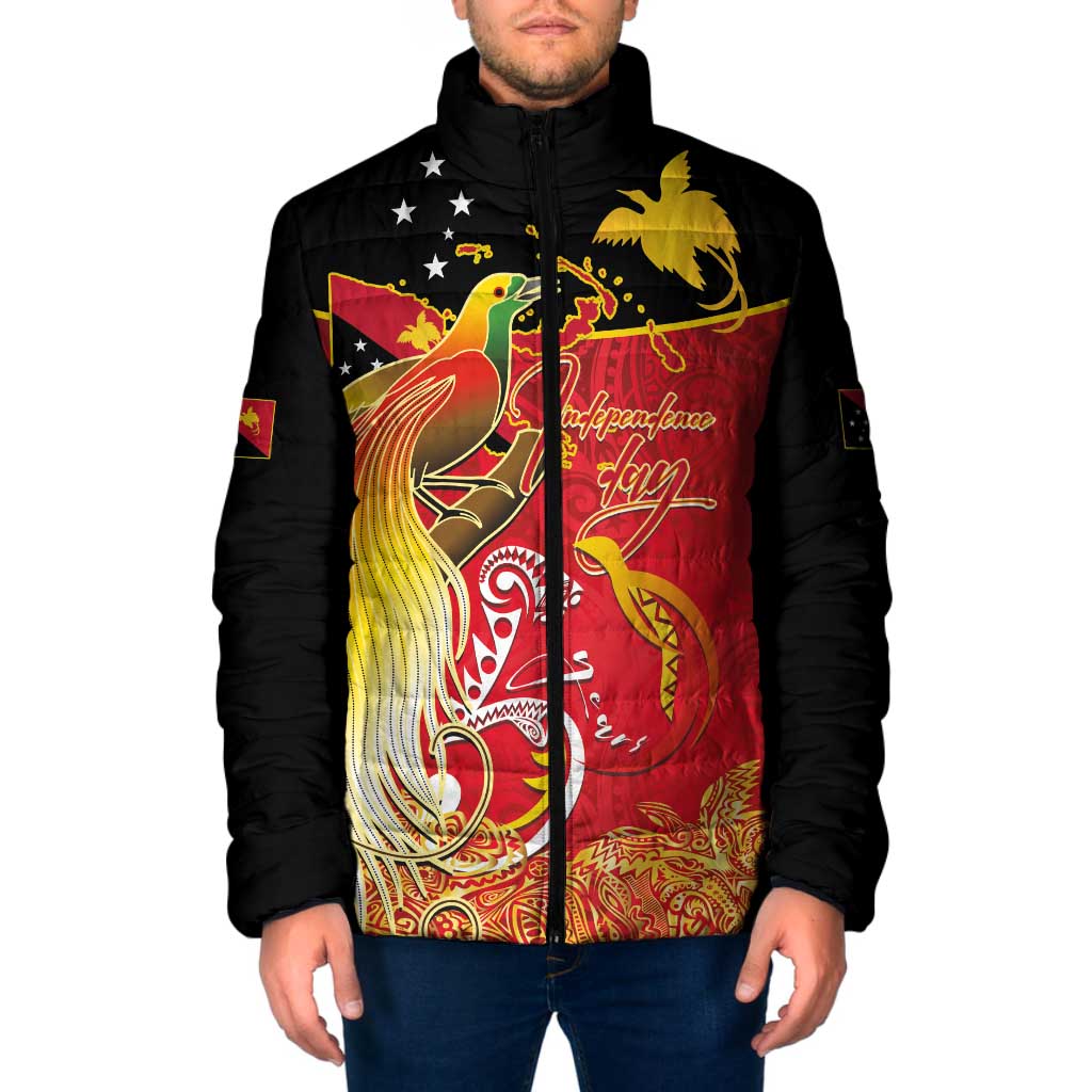 Papua New Guinea Independence Day Padded Jacket Happy Anniversary 50th Bird-of-paradise Melanesian Tattoos - Polynesian Pride