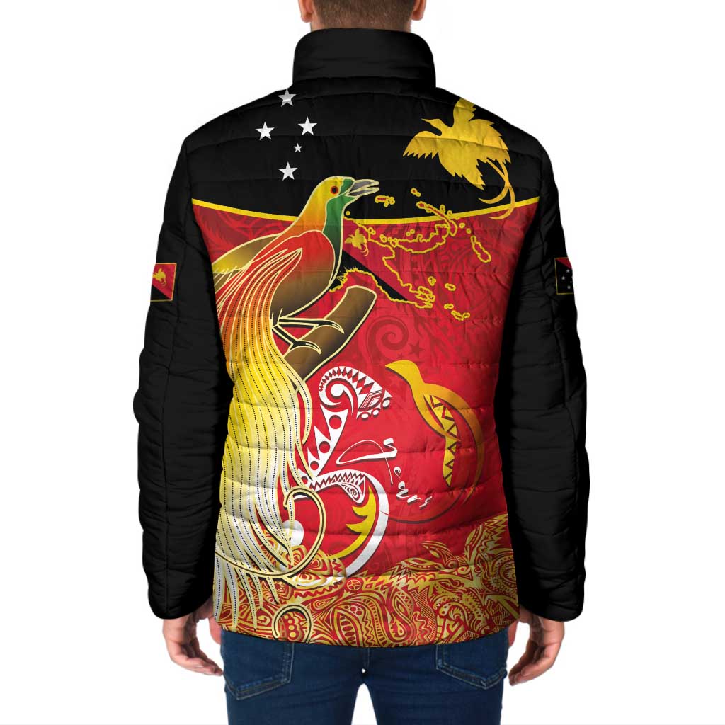 Papua New Guinea Independence Day Padded Jacket Happy Anniversary 50th Bird-of-paradise Melanesian Tattoos - Polynesian Pride