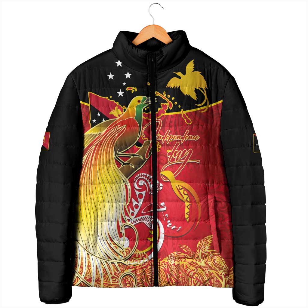 Papua New Guinea Independence Day Padded Jacket Happy Anniversary 50th Bird-of-paradise Melanesian Tattoos - Polynesian Pride