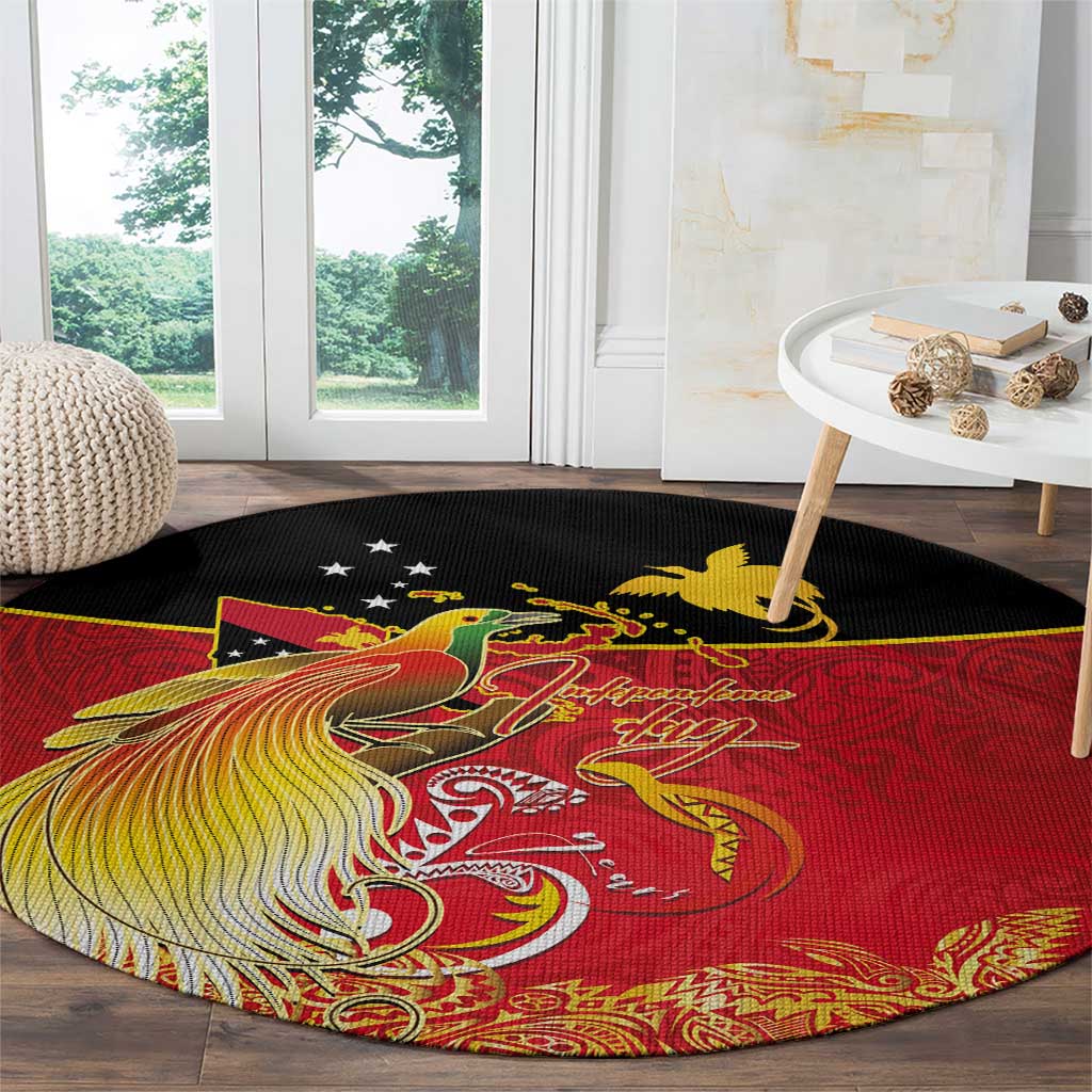 Papua New Guinea Independence Day Round Carpet Happy Anniversary 50th Bird-of-paradise Melanesian Tattoos - Polynesian Pride