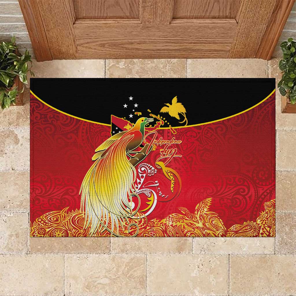 Papua New Guinea Independence Day Rubber Doormat Happy Anniversary 50th Bird-of-paradise Melanesian Tattoos - Polynesian Pride