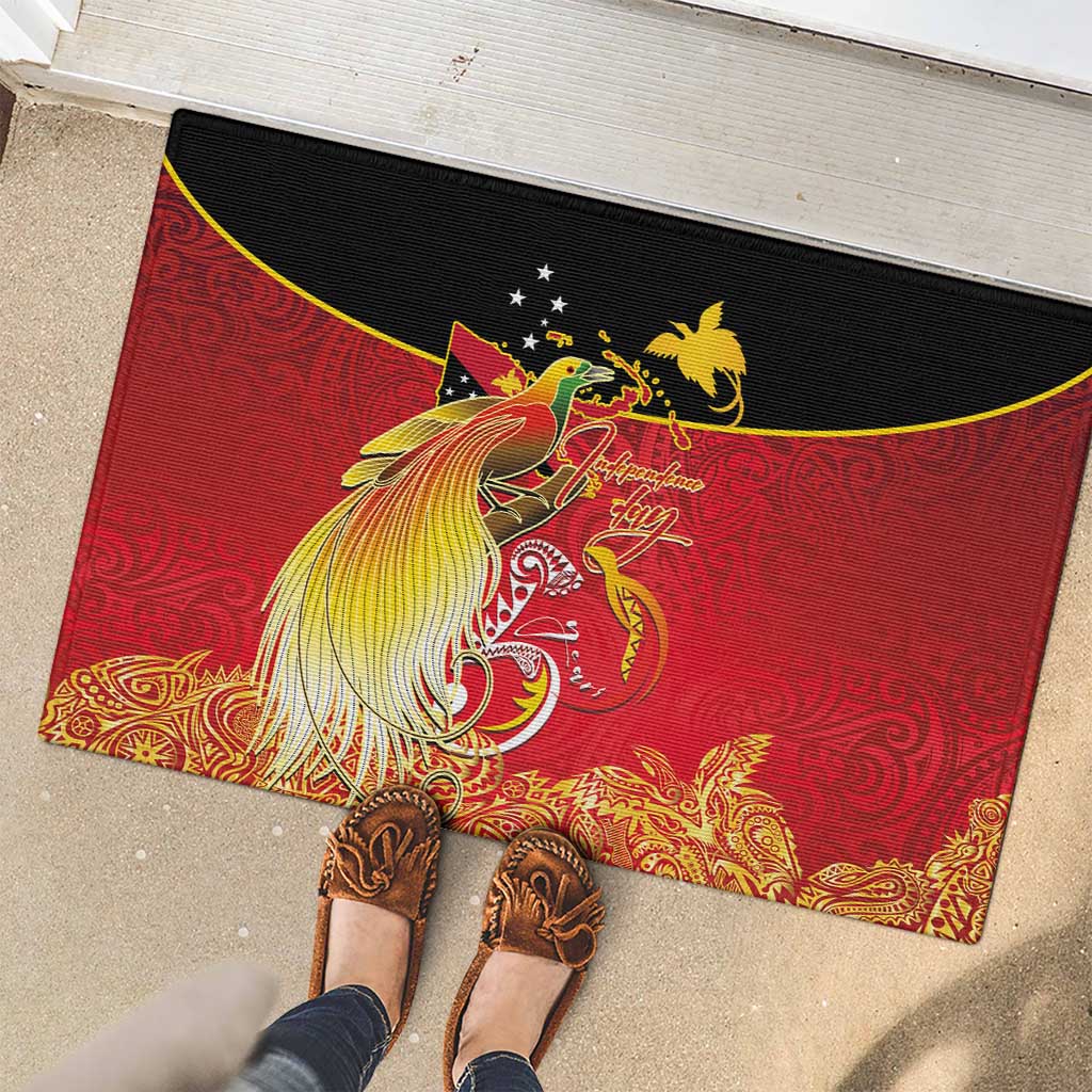 Papua New Guinea Independence Day Rubber Doormat Happy Anniversary 50th Bird-of-paradise Melanesian Tattoos - Polynesian Pride