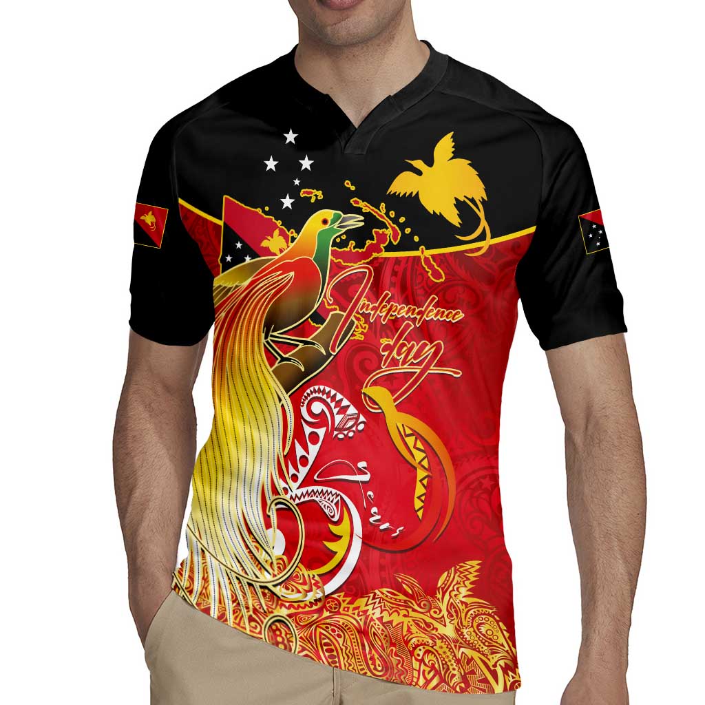 Papua New Guinea Independence Day Rugby Jersey Happy Anniversary 50th Bird-of-paradise Melanesian Tattoos - Polynesian Pride
