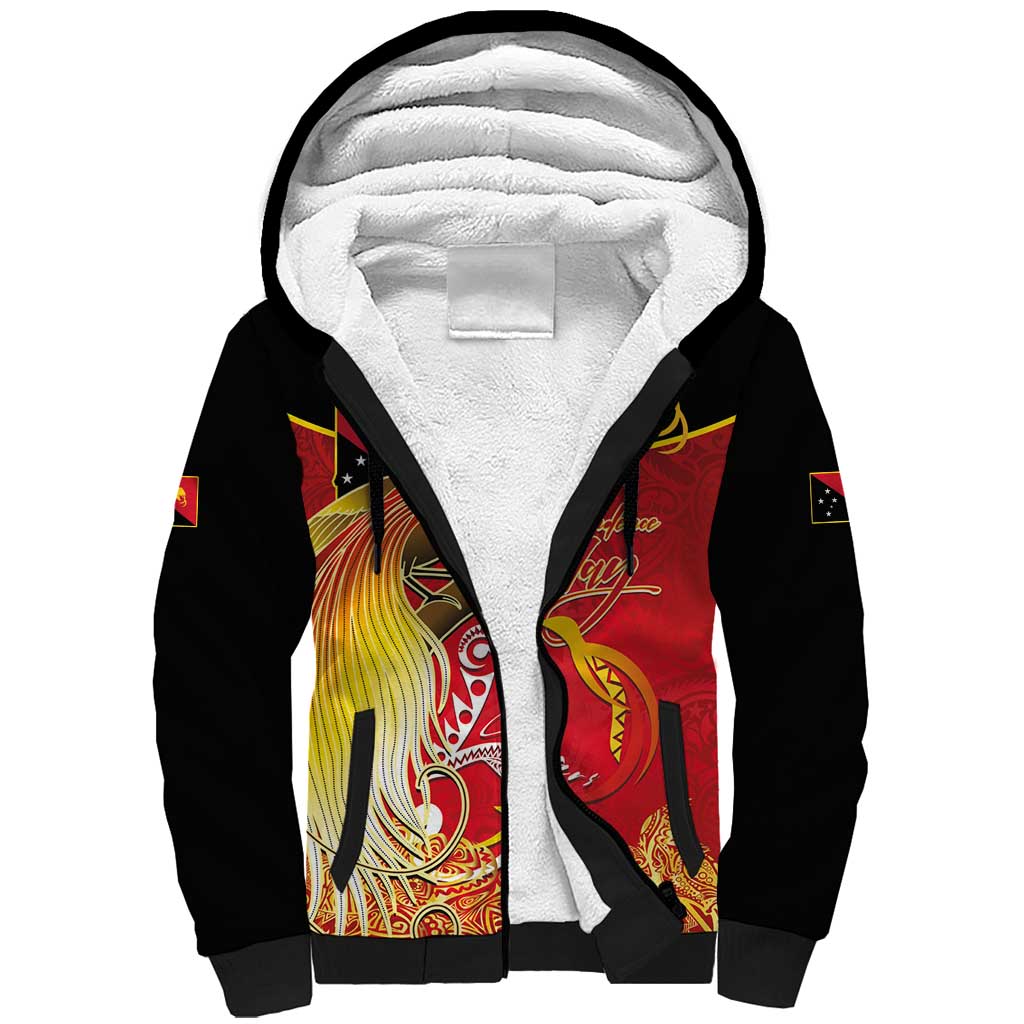 Papua New Guinea Independence Day Sherpa Hoodie Happy Anniversary 50th Bird-of-paradise Melanesian Tattoos - Polynesian Pride