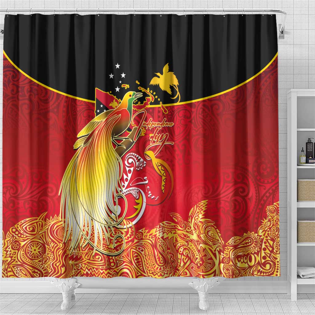 Papua New Guinea Independence Day Shower Curtain Happy Anniversary 50th Bird-of-paradise Melanesian Tattoos - Polynesian Pride