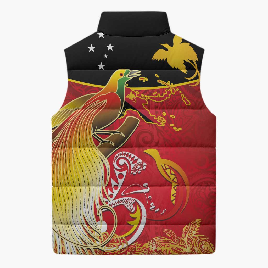 Papua New Guinea Independence Day Sleeveless Puffer Jacket Happy Anniversary 50th Bird-of-paradise Melanesian Tattoos - Polynesian Pride