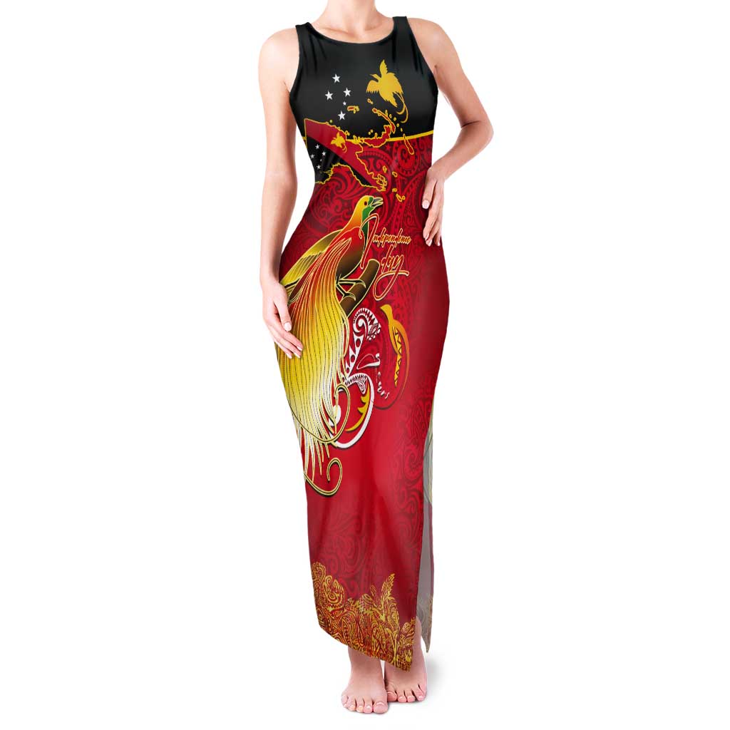 Papua New Guinea Independence Day Tank Maxi Dress Happy Anniversary 50th Bird-of-paradise Melanesian Tattoos - Polynesian Pride