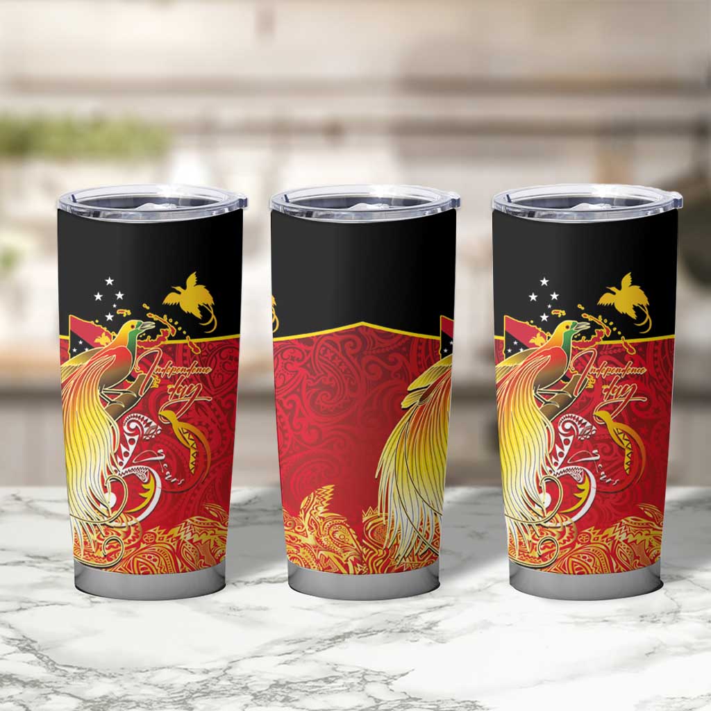 Papua New Guinea Independence Day Tumbler Cup Happy Anniversary 50th Bird-of-paradise Melanesian Tattoos - Polynesian Pride