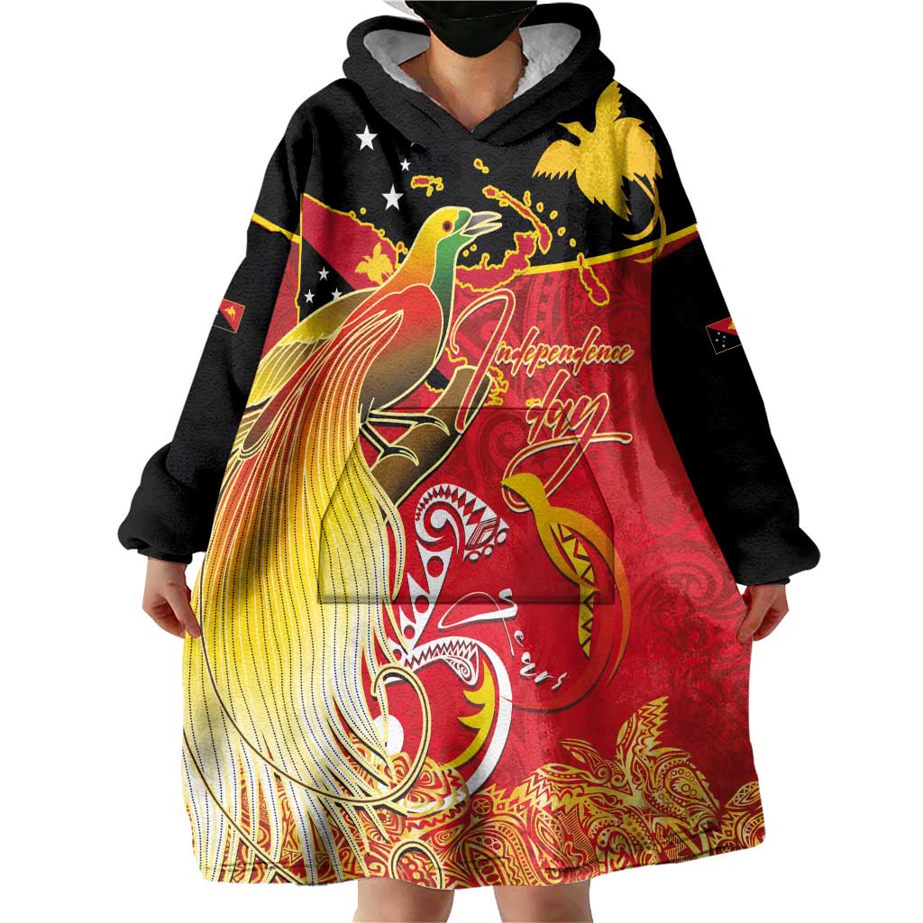 Papua New Guinea Independence Day Wearable Blanket Hoodie Happy Anniversary 50th Bird-of-paradise Melanesian Tattoos - Polynesian Pride