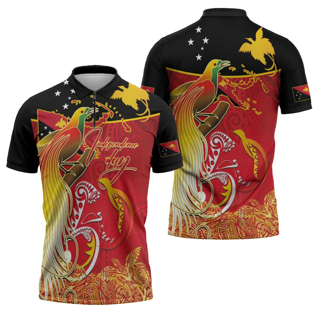 Papua New Guinea Independence Day Zipper Polo Shirt Happy Anniversary 50th Bird-of-paradise Melanesian Tattoos - Polynesian Pride
