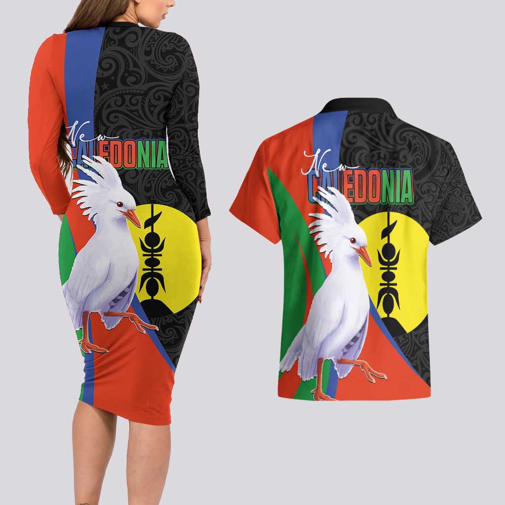 New Caledonia Couples Matching Long Sleeve Bodycon Dress and Hawaiian Shirt Kagu Bird and The Seal with Melanesian Culture - Polynesian Pride