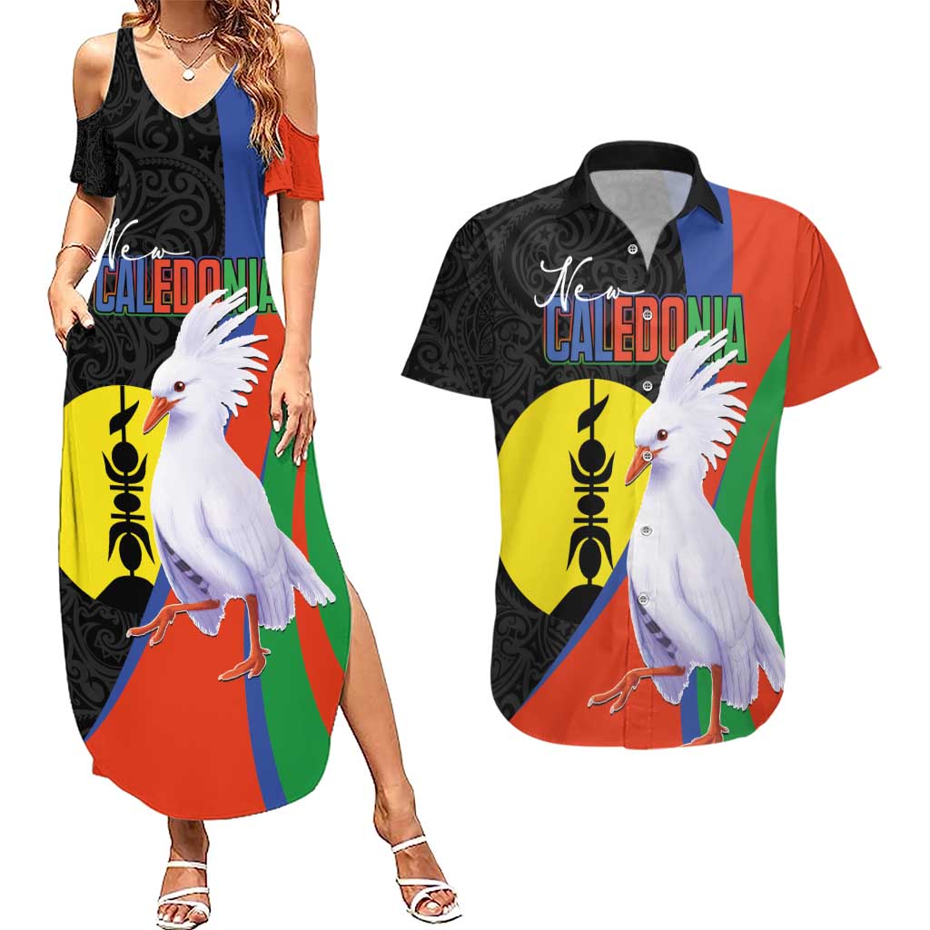 New Caledonia Couples Matching Summer Maxi Dress and Hawaiian Shirt Kagu Bird and The Seal with Melanesian Culture - Polynesian Pride