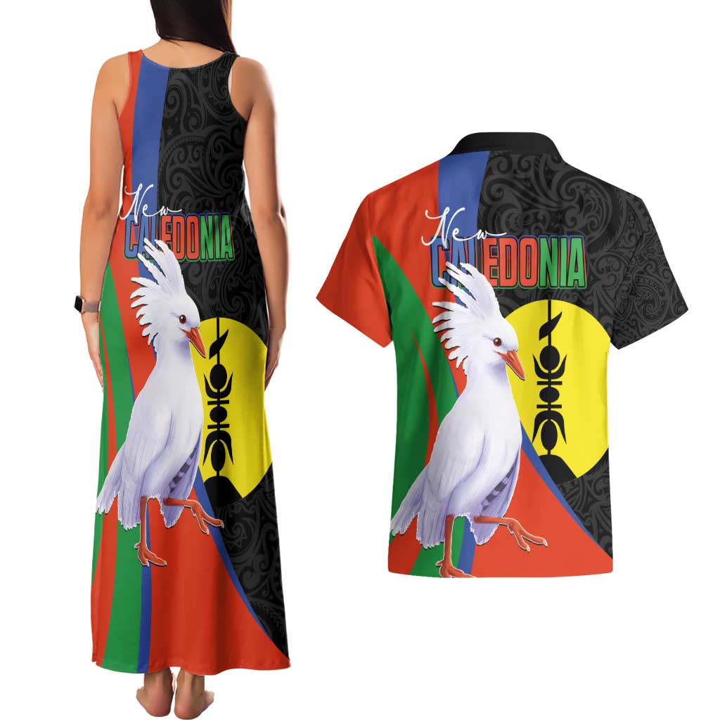 New Caledonia Couples Matching Tank Maxi Dress and Hawaiian Shirt Kagu Bird and The Seal with Melanesian Culture - Polynesian Pride