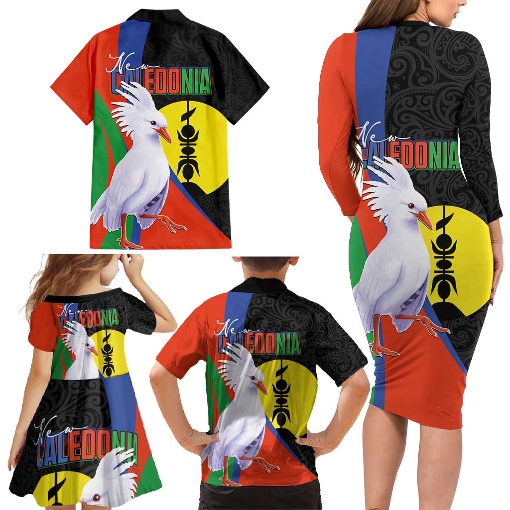 New Caledonia Family Matching Long Sleeve Bodycon Dress and Hawaiian Shirt Kagu Bird and The Seal with Melanesian Culture - Polynesian Pride