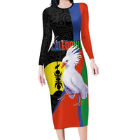 New Caledonia Family Matching Long Sleeve Bodycon Dress and Hawaiian Shirt Kagu Bird and The Seal with Melanesian Culture - Polynesian Pride