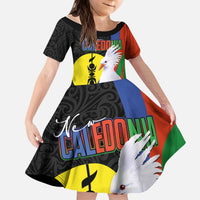 New Caledonia Kid Short Sleeve Dress Kagu Bird and The Seal with Melanesian Culture - Polynesian Pride
