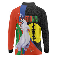 New Caledonia Long Sleeve Polo Shirt Kagu Bird and The Seal with Melanesian Culture - Polynesian Pride