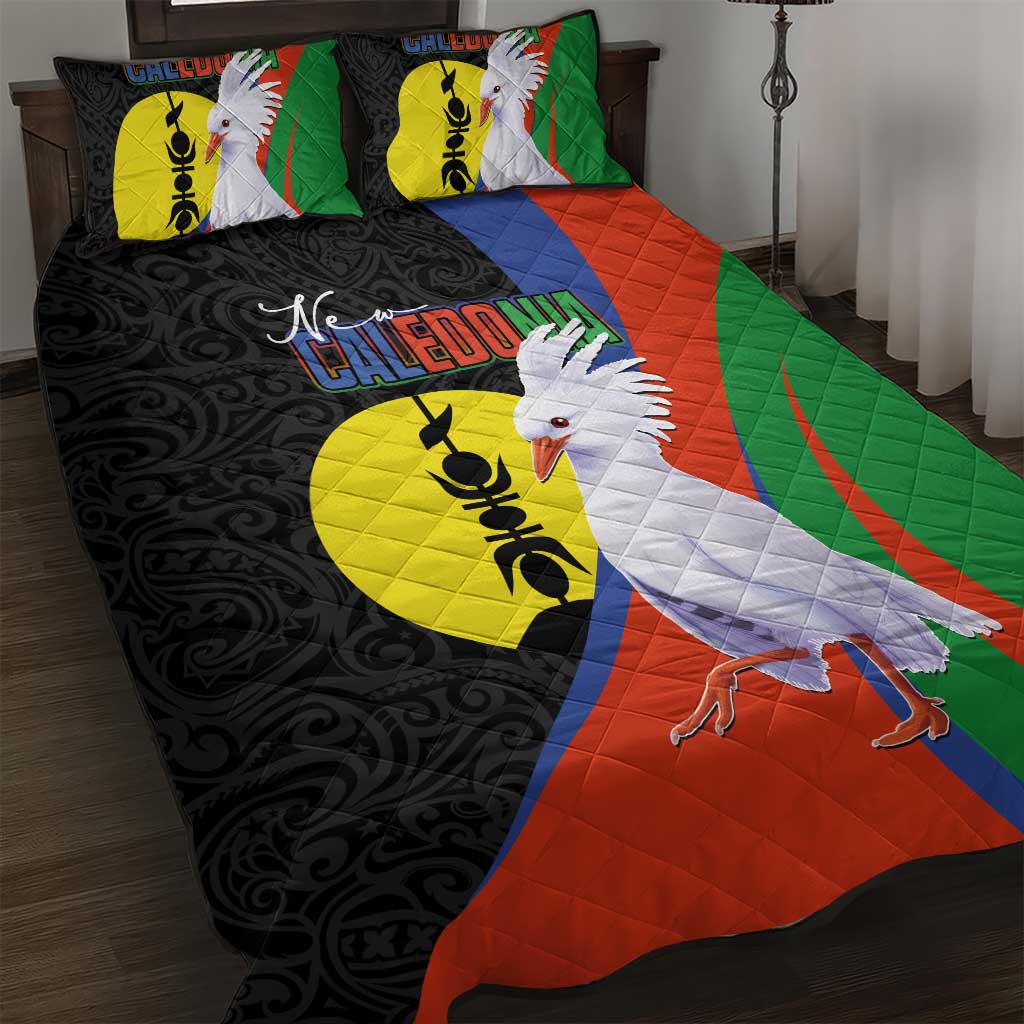 New Caledonia Quilt Bed Set Kagu Bird and The Seal with Melanesian Culture LT03 Black - Polynesian Pride