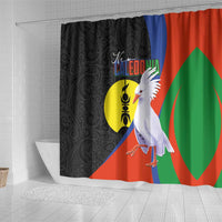 New Caledonia Shower Curtain Kagu Bird and The Seal with Melanesian Culture - Polynesian Pride