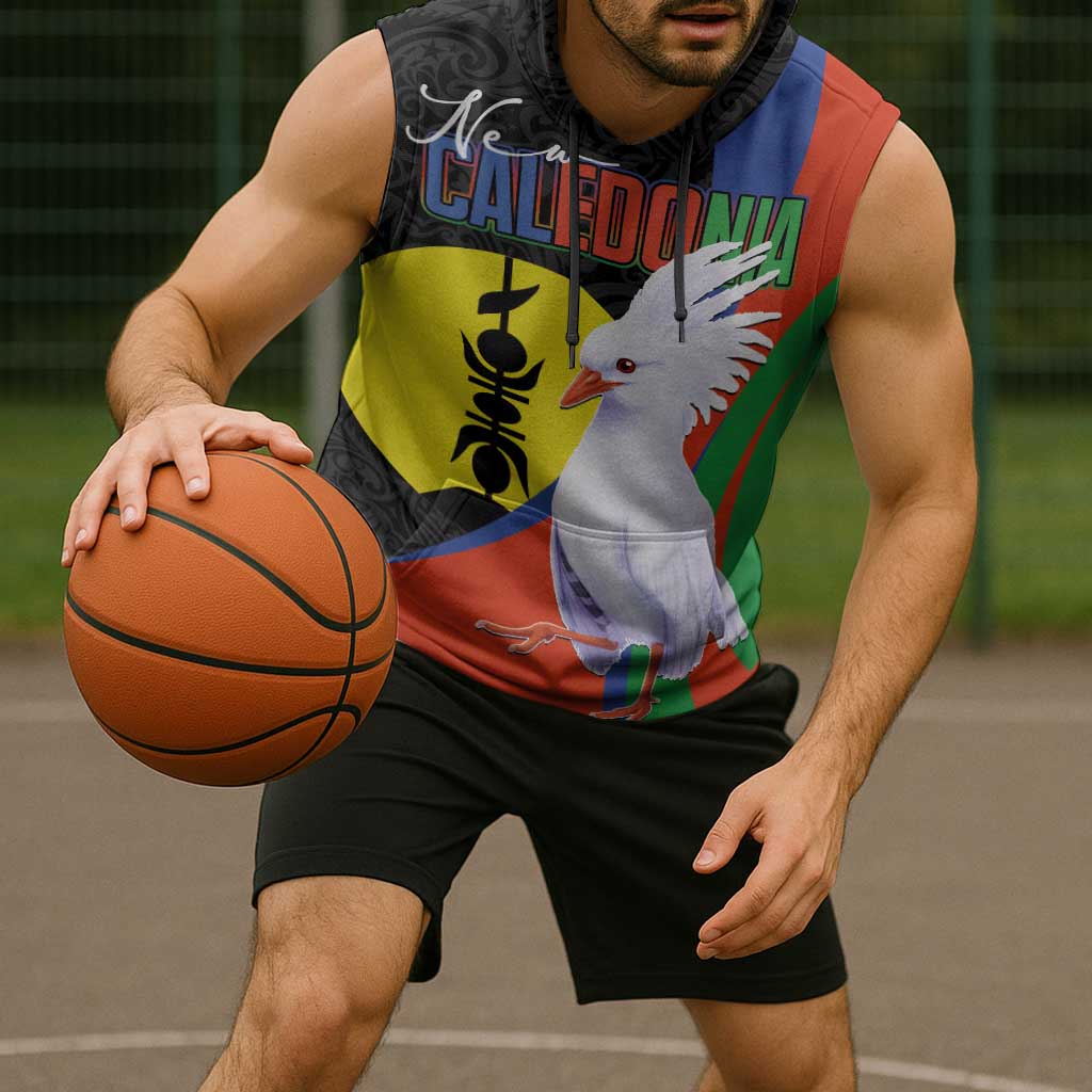 New Caledonia Sleeveless Hoodie Kagu Bird and The Seal with Melanesian Culture - Polynesian Pride