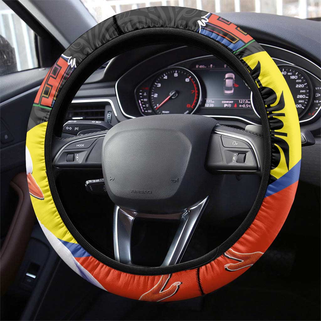 New Caledonia Steering Wheel Cover Kagu Bird and The Seal with Melanesian Culture - Polynesian Pride