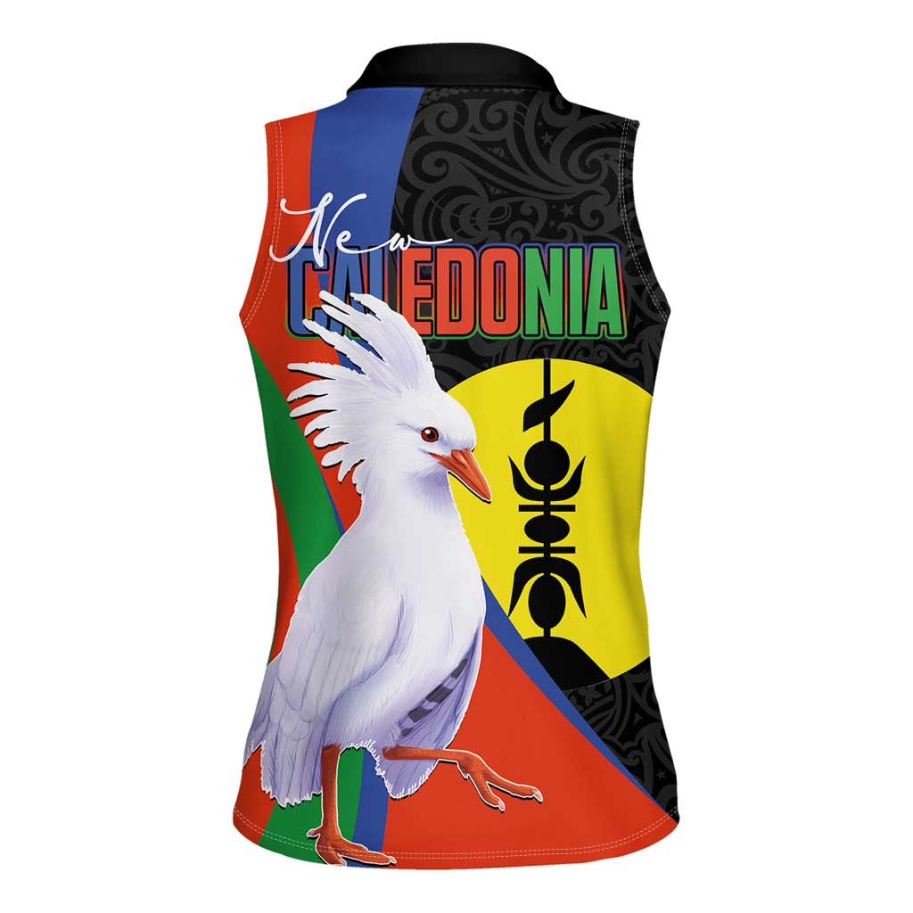 New Caledonia Women Sleeveless Polo Shirt Kagu Bird and The Seal with Melanesian Culture - Polynesian Pride