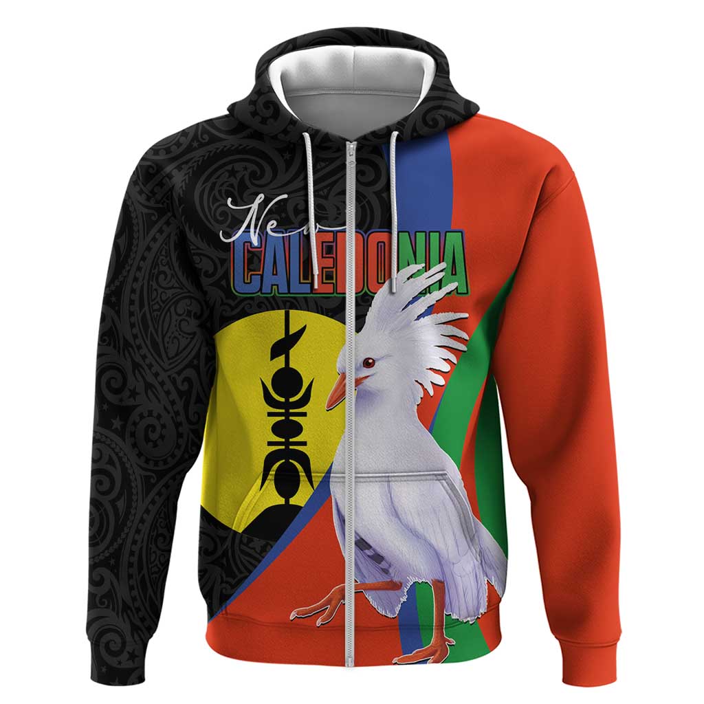 New Caledonia Zip Hoodie Kagu Bird and The Seal with Melanesian Culture LT03 Zip Hoodie Black - Polynesian Pride