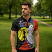 New Caledonia Zipper Polo Shirt Kagu Bird and The Seal with Melanesian Culture - Polynesian Pride