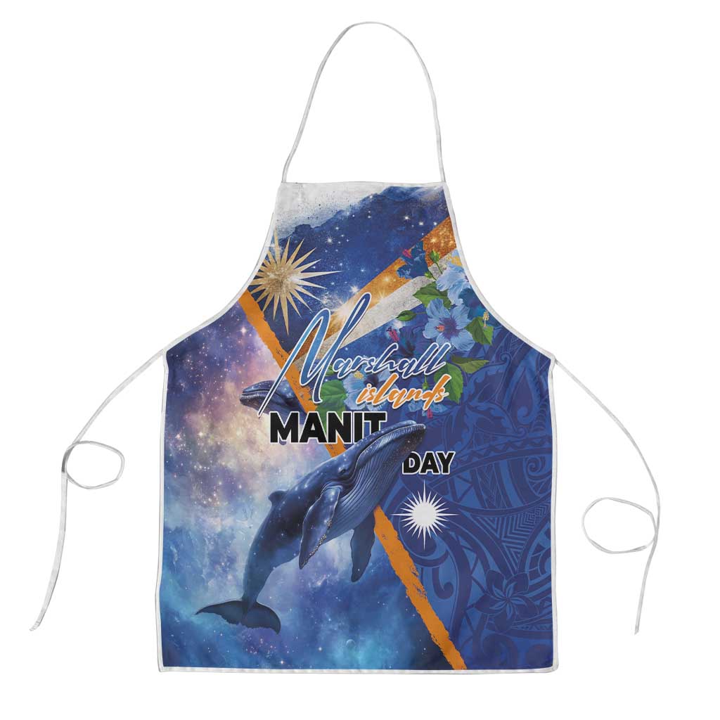Marshall Islands Manit Day Apron Grunge National Flag with Whales and Tribal Tattoos LT03 Blue - Polynesian Pride
