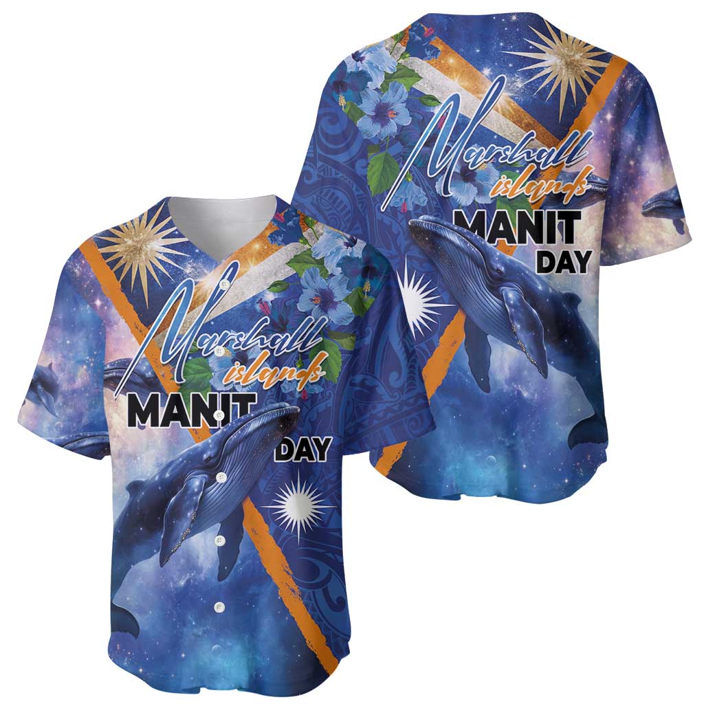 Marshall Islands Manit Day Baseball Jersey Grunge National Flag with Whales and Tribal Tattoos - Polynesian Pride