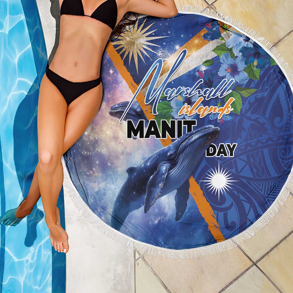 Marshall Islands Manit Day Beach Blanket Grunge National Flag with Whales and Tribal Tattoos - Polynesian Pride