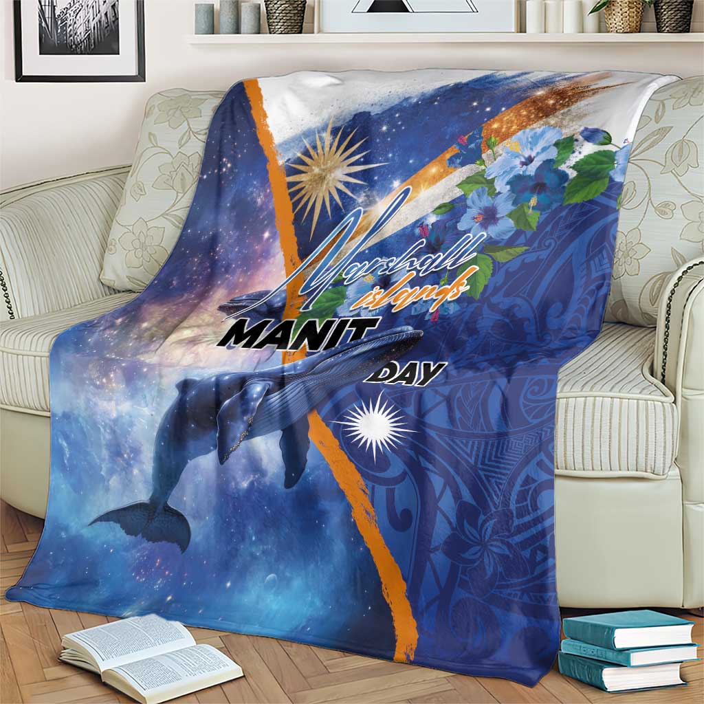 Marshall Islands Manit Day Blanket Grunge National Flag with Whales and Tribal Tattoos - Polynesian Pride
