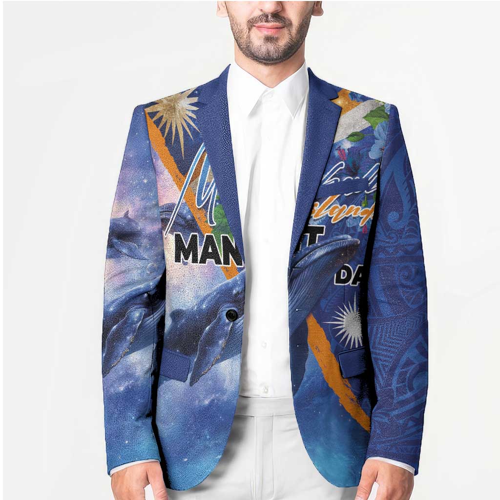 Marshall Islands Manit Day Blazer Grunge National Flag with Whales and Tribal Tattoos LT03 - Polynesian Pride