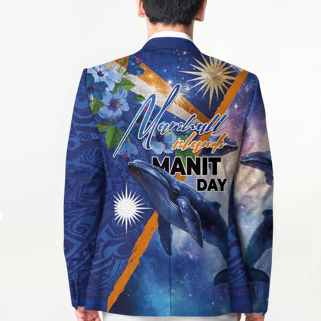 Marshall Islands Manit Day Blazer Grunge National Flag with Whales and Tribal Tattoos LT03 - Polynesian Pride